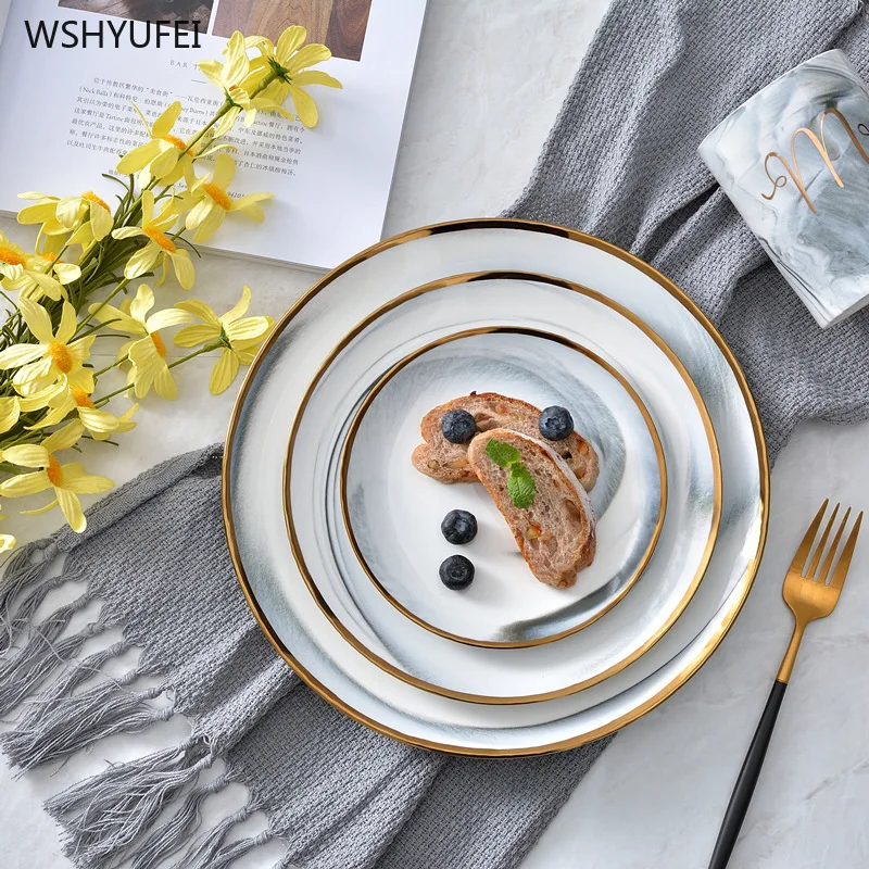 

Direct simple marble pattern Phnom Penh ceramic Western plate creative home kitchen storage supplies steak dessert plate