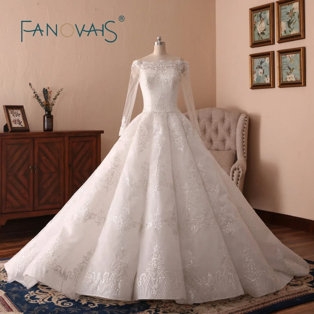 

Luxury Wedding Dresses Long Sleeves 2019 Wedding Dress Beads Ball Gown for Wedding Vestido de Novia robe de mariee bridal gowns