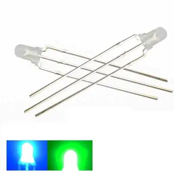 

50 Pcs New 3mm Dual Bi-Color Blue / Pure Green 3 Pin LED Common Cathode NEW