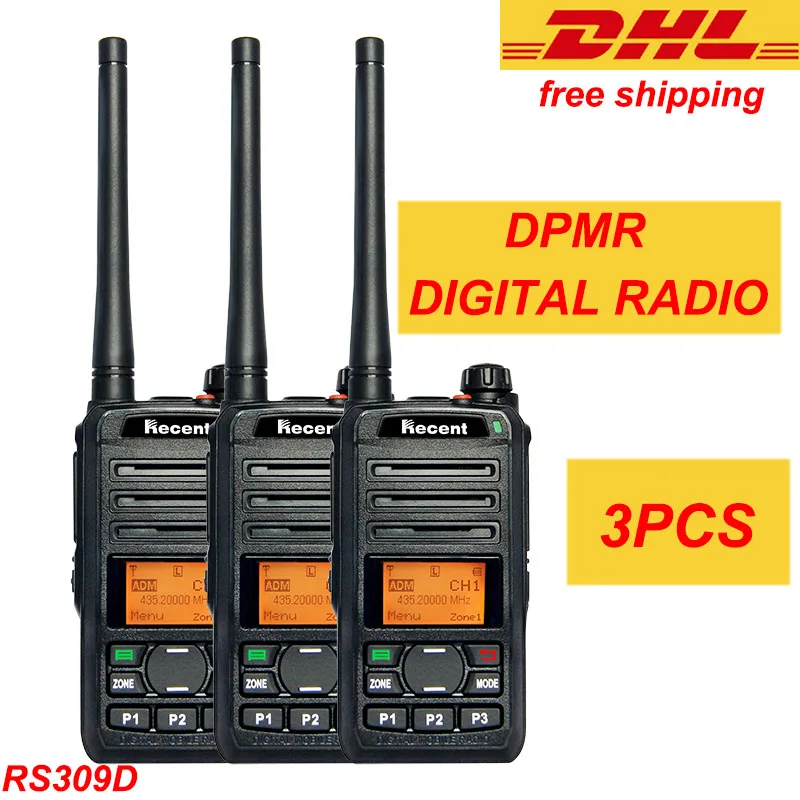 

DHL Free 3PCS Professional Digital Radio 3W dPMR Walkie Talkie RS309D UHF 256CH LCD Display fm ham radio HF radioaficionados