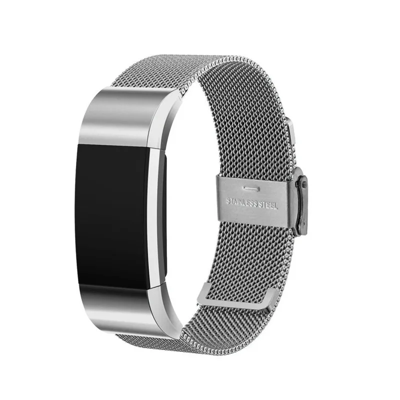 Лидер продаж! Роскошные Milanese Loop ремень и ссылка браслет Нержавеющая сталь Диапазон регулируемый Синтетическое закрытие волос Браслет для fitbit заряд 2 трекер jan5 - Цвет: Silver