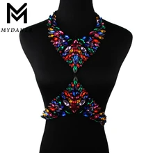 MYDANER New 11 Colors Luxury Crysatl Rhinestone Jewelry Women Wedding Party Sexy Chain Necklace Summer Bikini Jewelry Wholesale