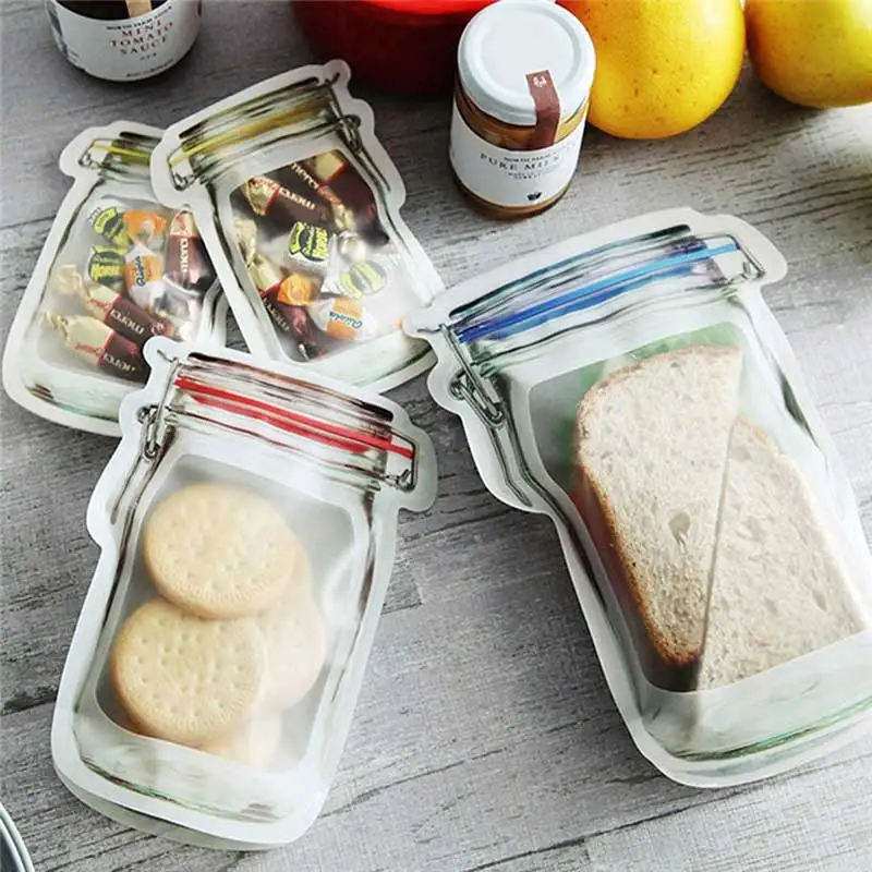 

5Pcs Mason Jar Bags Reusable Food Saver Storage Bags Portable Home Kitchen Snacks Fresh Organizer Zipper Bag Storage Accessories
