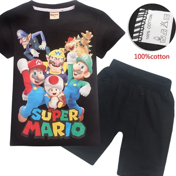 

Boys Clothes Set Tops with Summer Kids Short 2pcs Super Mario Bros Printed T-shirt Children Casual Girls Tees with Shorts Suit