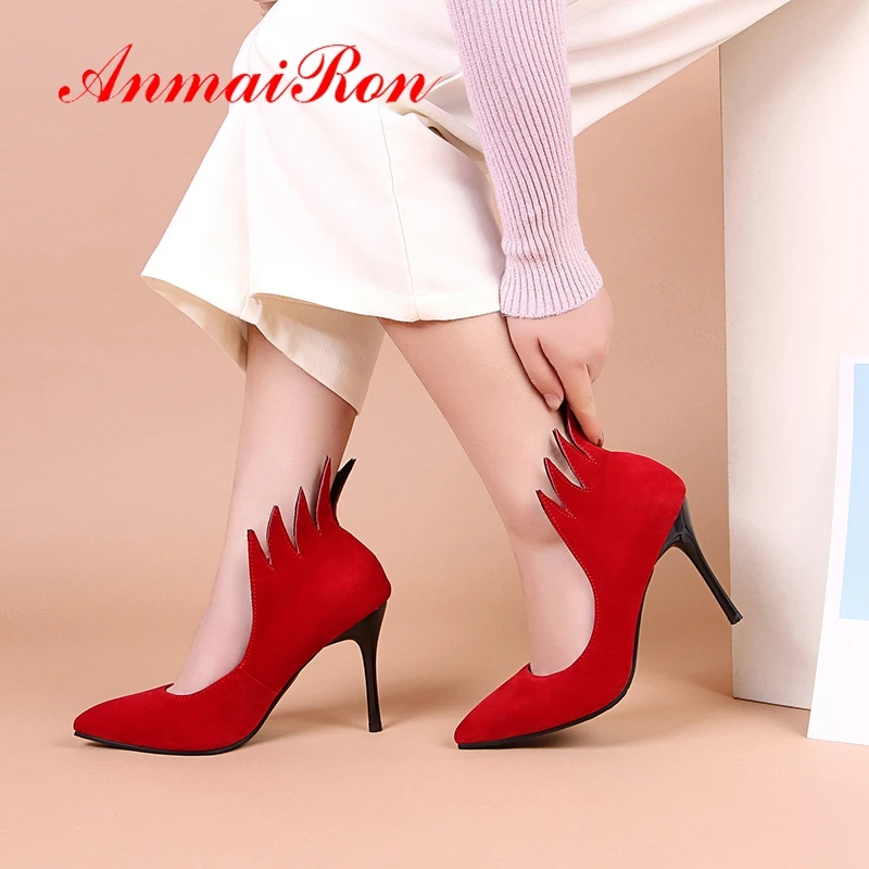 ANMAIRON Basic Super High Thin Heels PU Pointed Toe Party Slip-On Spring/autumn Fashion Sexy Shoes Size 34-43 LY2097