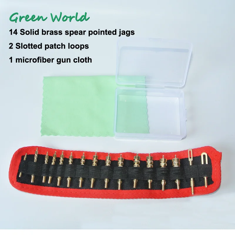 Green World Gun Cleaning Jags Brush Kit, Solid Brass Spear Pointed Jags
