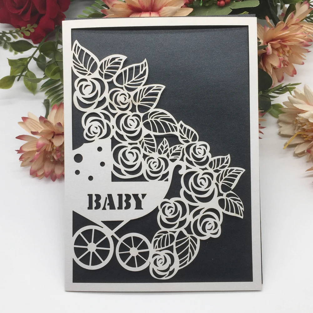 30 шт. Новая лазерная резка перламутровая бумага Blessing Card Baby Shower девочка мальчик 1 день рождения вечерние украшения карточка приглашения карта