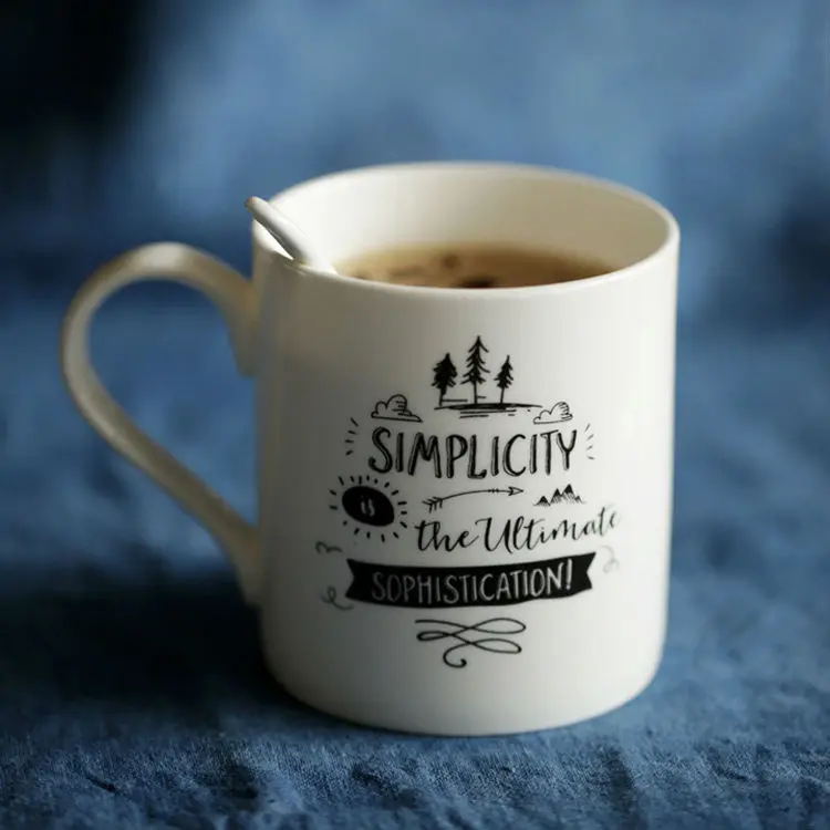 Fine Bone China Mug 350ml Brief White Porcelain Mugs Water Cup with Decal Food Grade Home Drinkware (2)