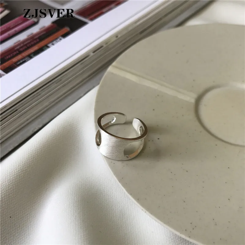 

ZJSVER Korean Jewelry 925 Sterling Silver Rings Fashion Double Layer Brushed Wide Face Silver Opening Adjustable Women Ring