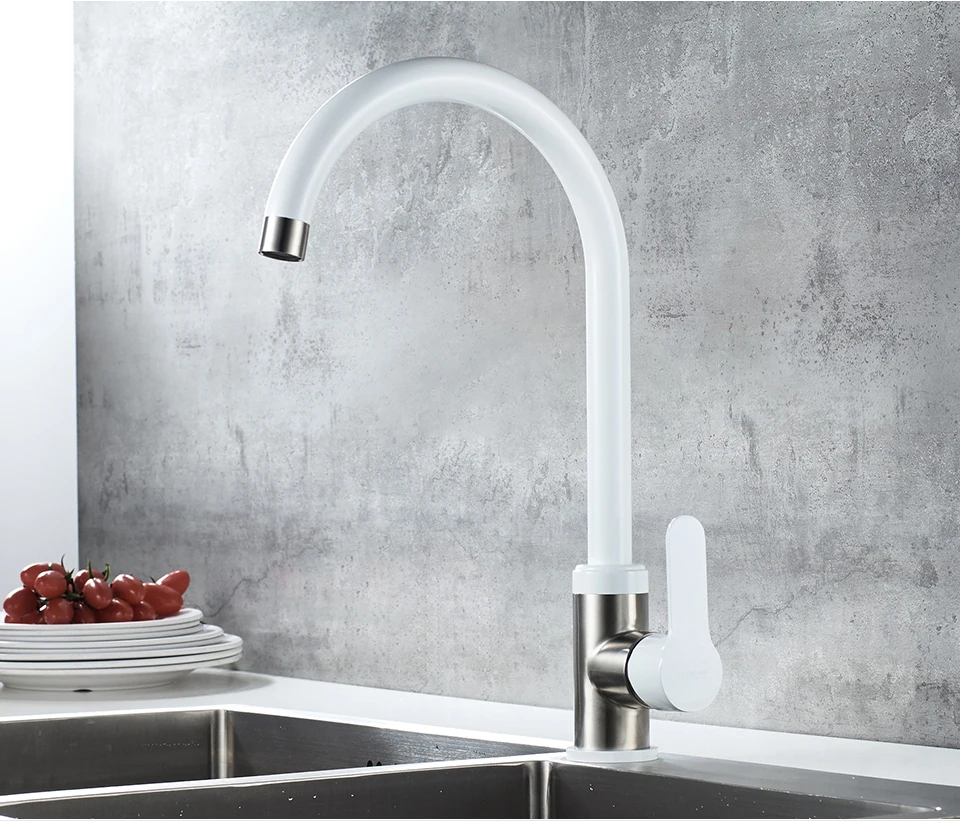 best kitchen faucets LEDEME Kitchen Faucet Stainless Steel Deck Mounted Kitchen Sink Mixer 360 Degree Rotation Single Hole White Faucets L74105W black kitchen tap