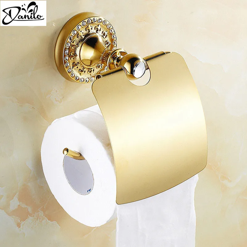 

new luxury Wall Mounted crystal & brass gold paper box roll holder toilet gold paper holder tissue box Bathroom Accessories