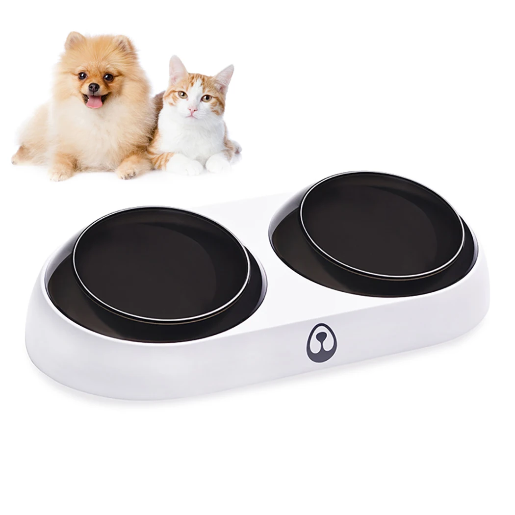 

Solid Color Pet Bowls Water Food Dual-Use Double Bowl Pet Feeders Non-Slip Anti-Leak Design Cat Dog Bowl Pet Feeding Supplies