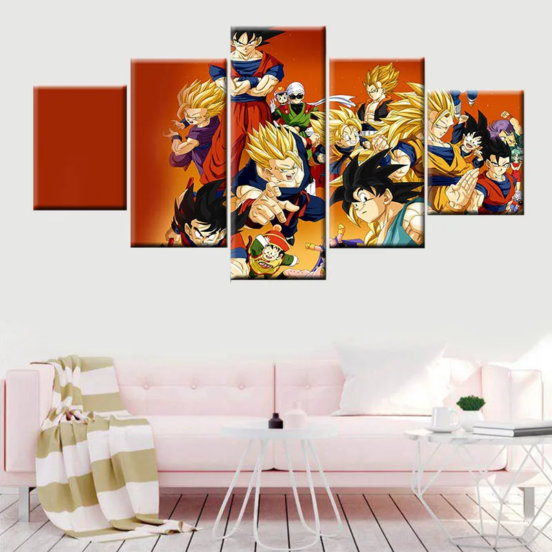 

HD Print 5 Panel Modern Painting Goku Super Saiyan Canvas Wall Art Picture Home Decoration Living Room Poster