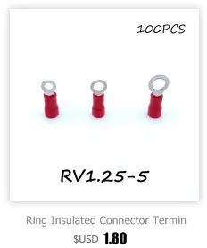 Кольцевой изолированный соединитель клеммный блок 100 шт. RV1.25-3 красный кабель провода электрический обжимной Терминатор a.w. G 22-16 колпачок