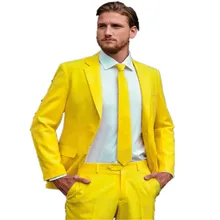 Новые мужские костюмы на заказ, модные смокинги для жениха, желтые, на одной пуговице, мужские костюмы с отворотом, мужской костюм(куртка+ штаны+ галстук