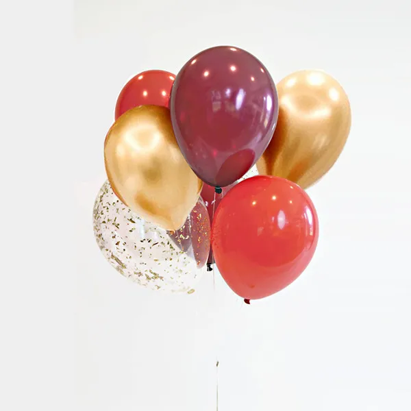 10pcs Party Latex Balloons mixed Garnet Red Metallic Chrome Gold Balloons Glitter Gold Confetti for Wedding Valentine's Day