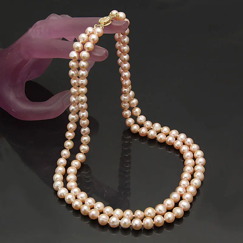 

Модное Двухрядное ожерелье из пресноводного культивированного жемчуга akoya розового цвета 7-8 мм 8-9 мм 17 "18"