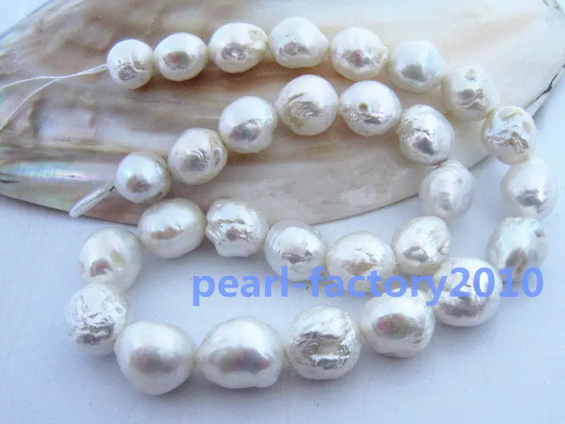 

19" baroque 18" 18X16 MM SOUTH SEA NATURAL White PEARL NECKLACE 14K GOLD CLASP (0926)