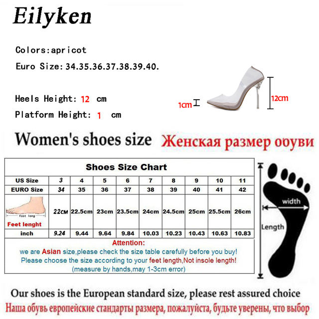 Eilyken Clear PVC Transparent Pumps Sandals Perspex Heel Stilettos High Heels Point Toes Womens Party Shoes Nightclub Pump 35-42