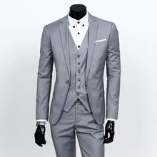 (Anzug + Weste + Hosen) männer dreiteiligen anzug 2016 neue männer Dünne bräutigam hochzeitskleid plus size formale kleid code S-XXXL