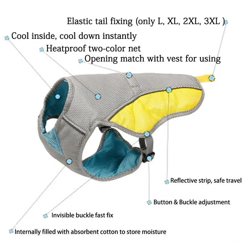 Летний крутой жилет для собак, воздухопроницаемая охлаждающая Одежда для собак, охлаждающий для домашних животных, одежда, незаметная застежка, простое не раздражающее волокно