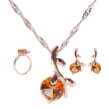 MINHIN Рождественский подарок кристалл CZ ожерелье серьги кольцо ювелирный набор элегантный цветок кулон ожерелье ювелирные комплекты на годовщину - Окраска металла: 445