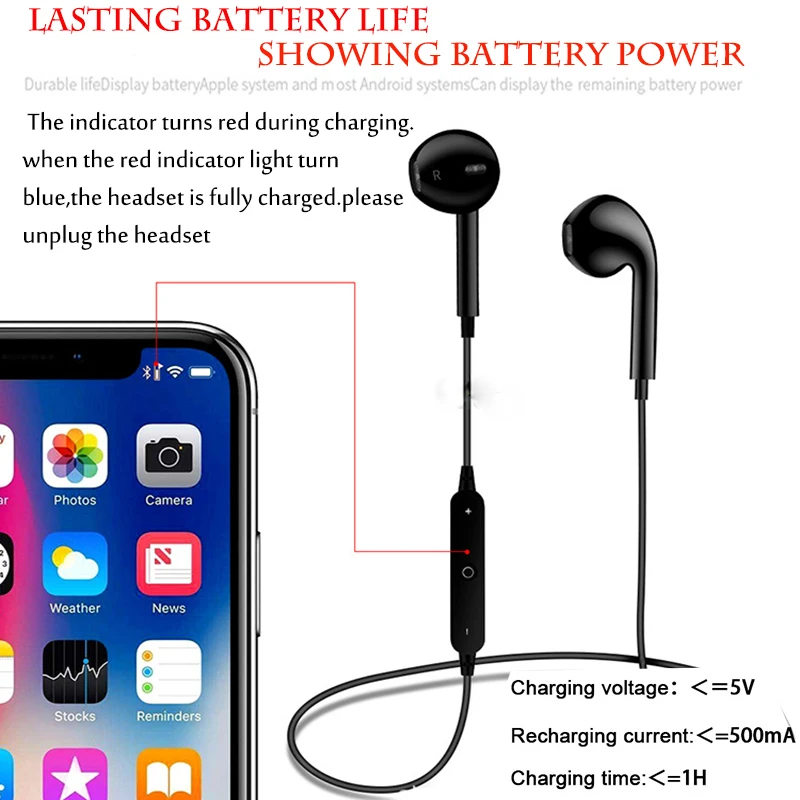 1000 шт S6 спортивный нашейный беспроводной наушник Bluetooth наушники для телефона с микрофоном наушники для всех смартфон