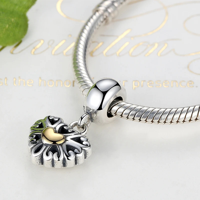 ELESHE REAL 925 Sterling Silver OPENWORK HEART SILVER DANGLE Charm Fit Original ELESHE Bracelet Pendant Charms DIY Jewelry
