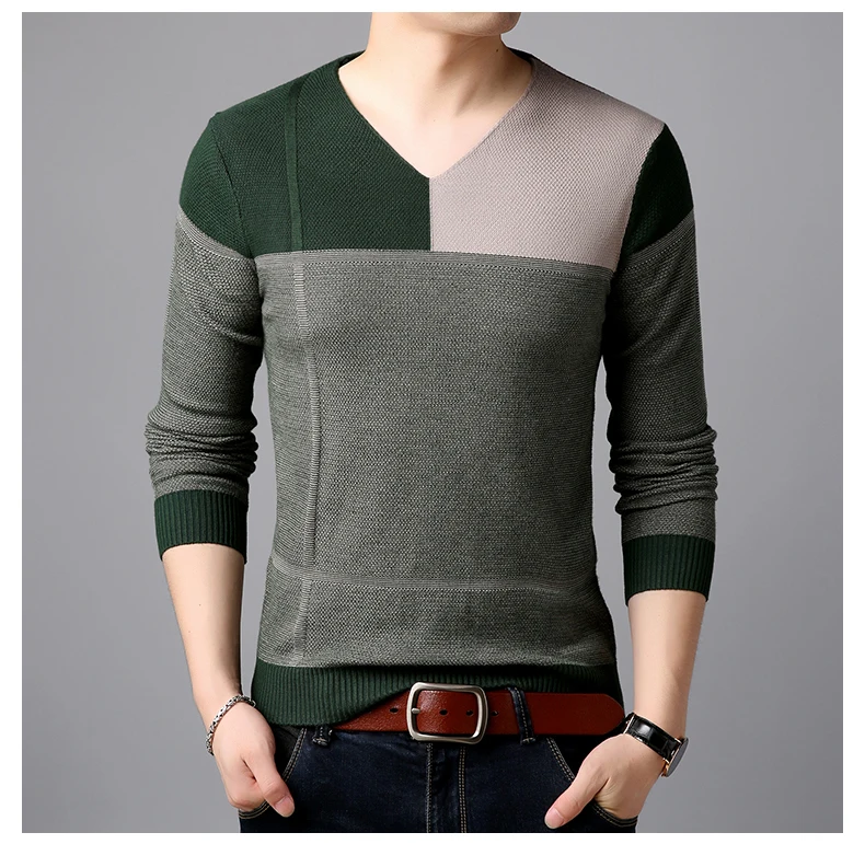2019 Новый осень-зима модная брендовая одежда Для мужчин свитера тонкий контрастный цвет Fit Для мужчин пуловер с v-образным вырезом вязаный