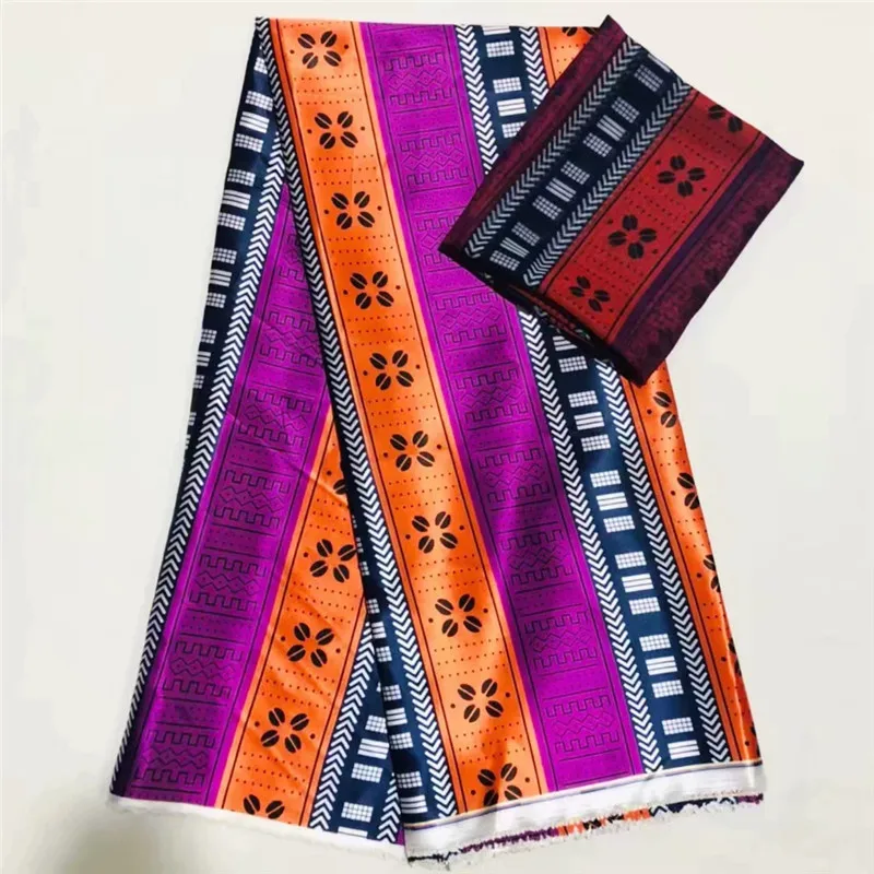 

Hot selling satin silk fabric 4+2 yards/lot colorfast Nigrian design African wax pattern satin silk fabric for clothing XM062505