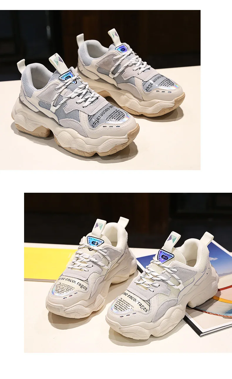 Повседневная женская обувь на толстой подошве Весенняя новая Корейская горячая Распродажа спортивной обуви из сетчатого материала с кружевом дышащая и мягкая обувь