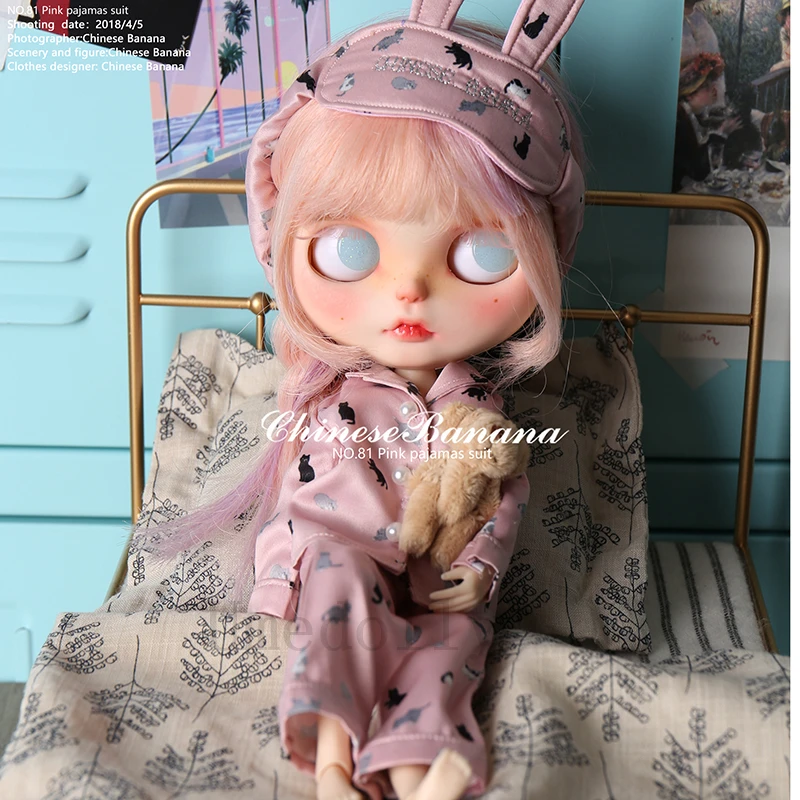 1 個高品質かわいいブライス人形ピンク猫パジャマスーツ トップ パンツ アイパッチ のためのブライス人形の服アクセサリー 人形アクセサリー Aliexpress