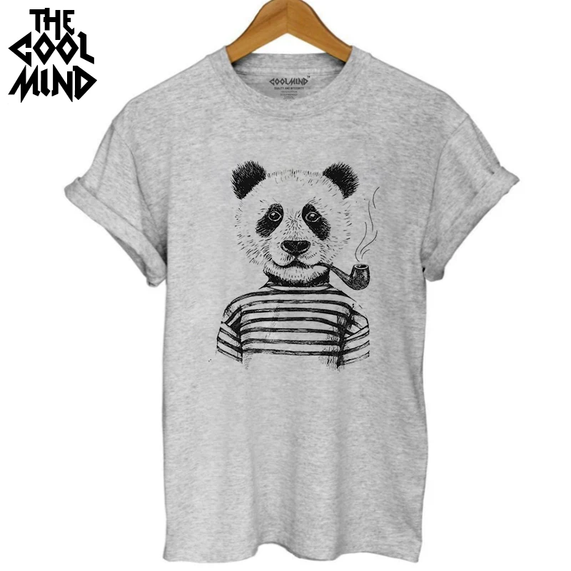 

COOLMIND WQ0101B cotton casual short sleeve women T shirt casual loose o-neck lovely panda printed women T-shirt