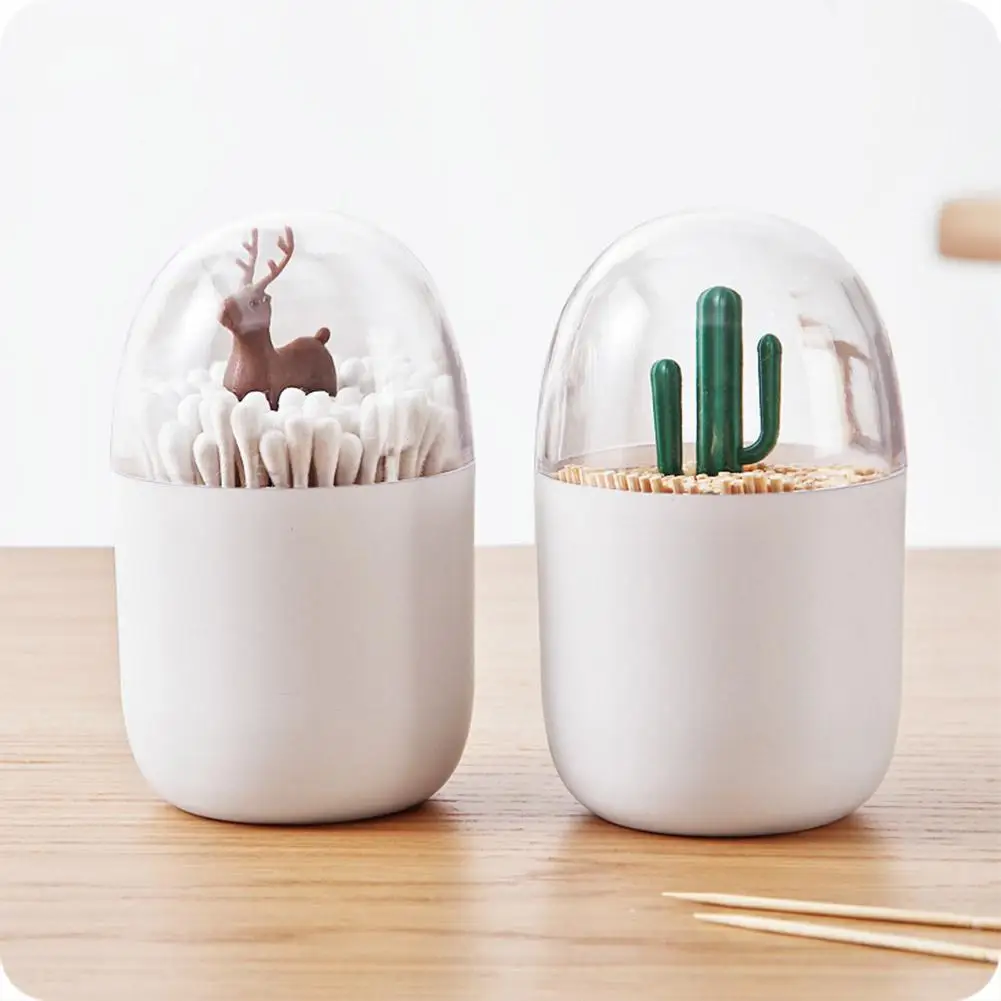 Cute Carton Dustproof Cotton Swab Holder Storage Box Table Decoration Toothpick Organizer Boxes Tampon Box Empty Container