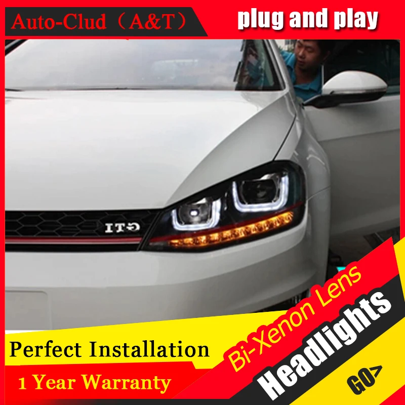 Auto Clud vw golf 7 headlights bi xenon lens LED Angel Eyes DRL for vw