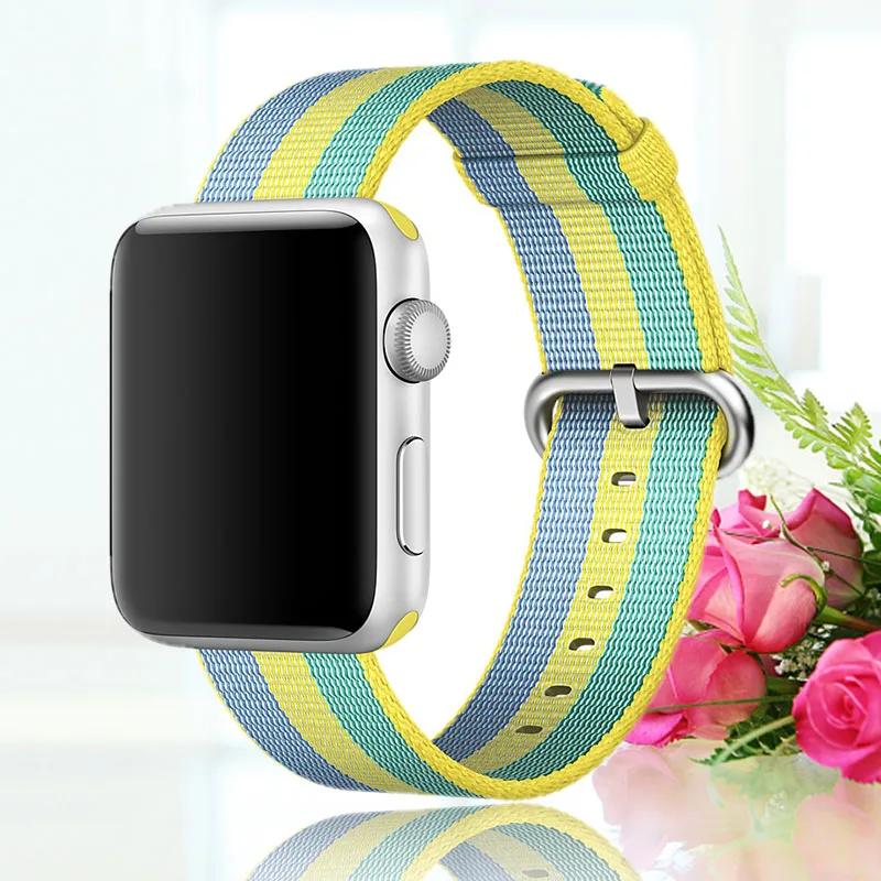 Браслет для apple watch, 44 мм, группа 5, 4, 3, 2, 1, тканый нейлоновый ремешок для iWatch, 40 мм, цветной узор, классическая пряжка - Цвет ремешка: Pollen Stripe