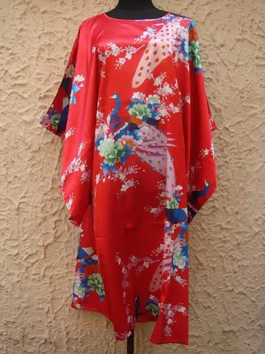 Специальное предложение китайская женская атласная халат ночная рубашка с принтом платье-Кафтан Lounge Homedress 10 цветов один размер - Цвет: red