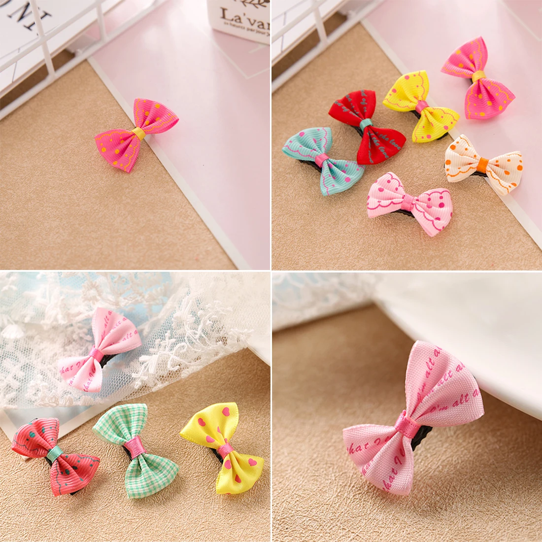10pcs Mini Hair Clips Bow Hairgrips Sweet Girls Solid Dot Stripe Printing Headbands Salon