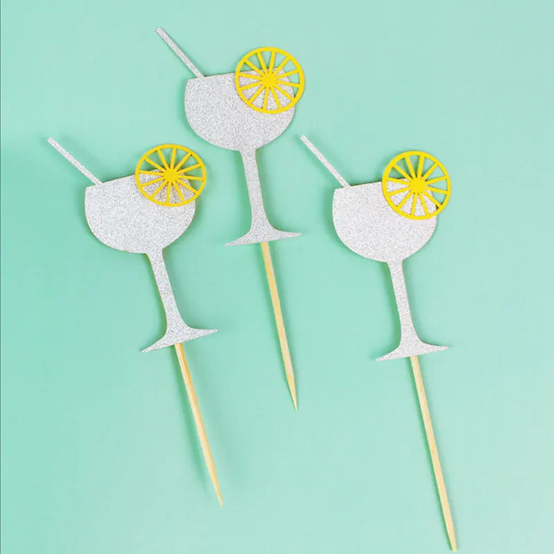 

3pcs/lot Glitter lemon drink cup Cake Topper Decor for Wedding party Supplies DIY Home Cupcake Decor Valentine's birthday party