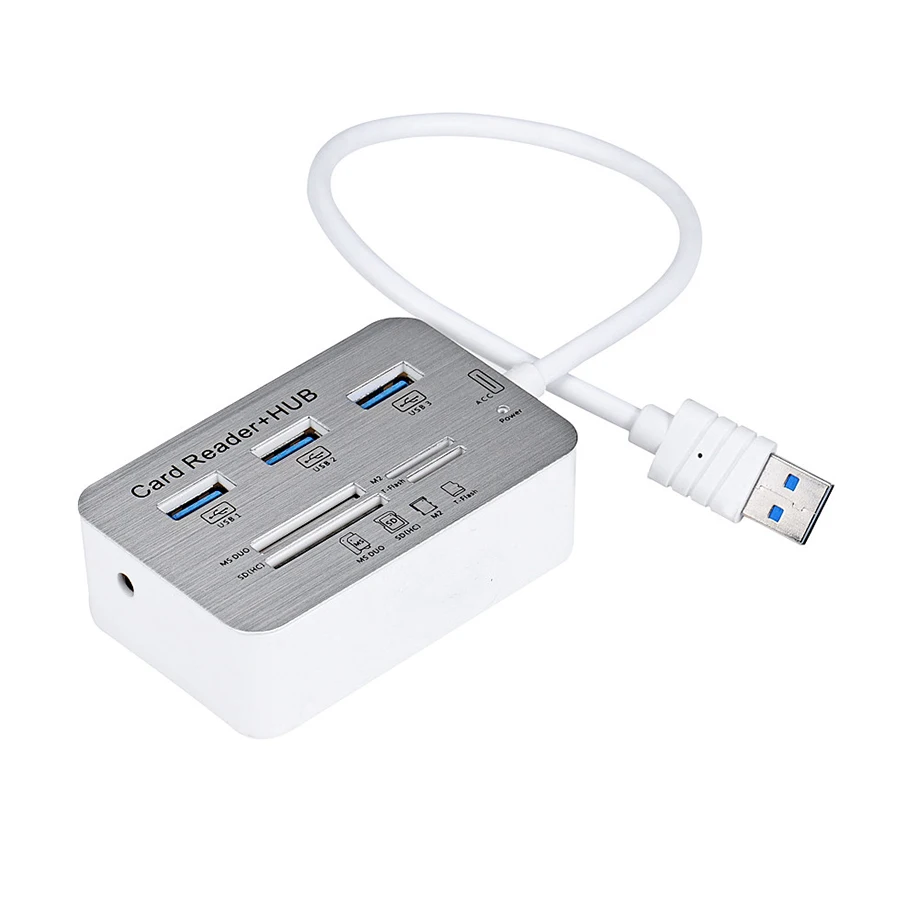

16.5cm Cable + 3 Port Aluminum USB 3.0 Hub With MS SD M2 TF Multi-In-1 Card Reader USB 3.1/3.0 super speed 5Gbps transmission