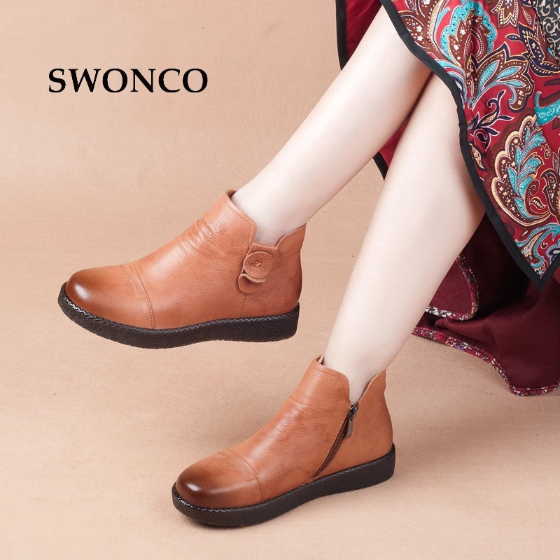SWONCO Women's Handmade Shoes Ankle Boot Cow Leather Spring Autumn Ladies Boots Ankle Boots For Women Genuine Leather Woman Boot SWONCO Women's Handmade Shoes Ankle Boot Cow Leather Spring Autumn Ladies Boots Ankle Boots For Women Genuine Leather Woman Boot