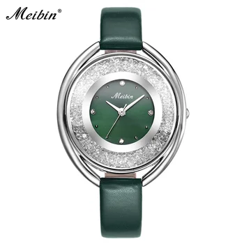 

MEIBIN New Fashion Genuine Leather Ladies Watches Luxury Top Women's WristWatches With Diamond Montre Femme Female Clock Gifts