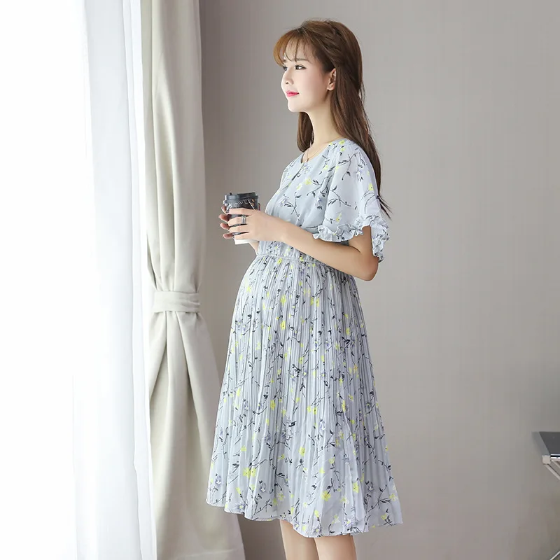 

Summer Maternity Dress Cotton Pregnant women's dress Pure cotton summer dress Fashion Korean version embroidered mid-long skirt