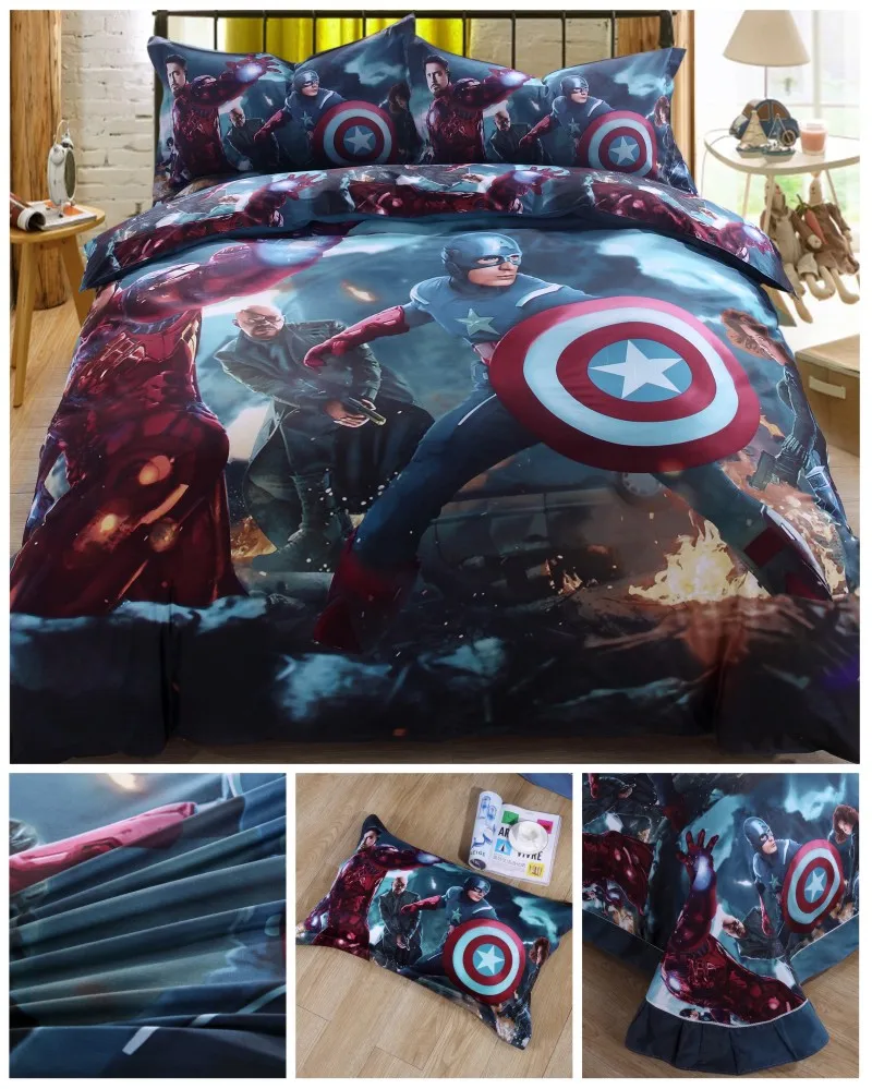 3D одеяло marvel, Капитан Америка, набор пододеяльников для мальчиков, с рисунком из мультфильма, декор из египетского хлопка, постельное белье queen, 3-4 шт