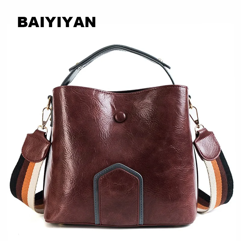 

Fashion Exquisite Women Bucket Bag Vintage Oil wax Leather Messenger Bag High Quality Retro Shoulder Bag Simple Tote Bag