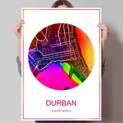 Всемирно известный город Географические карты Дурбане Южной Африке печать плаката печать на Бумага или холст стены Стикеры Bar Pub Cafe
