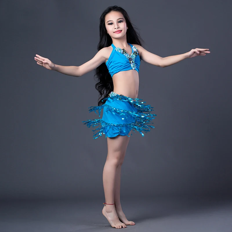 2018 Girls Kids Belly Dance Costumes 2 piece Top+Skirt + Safety Bottom