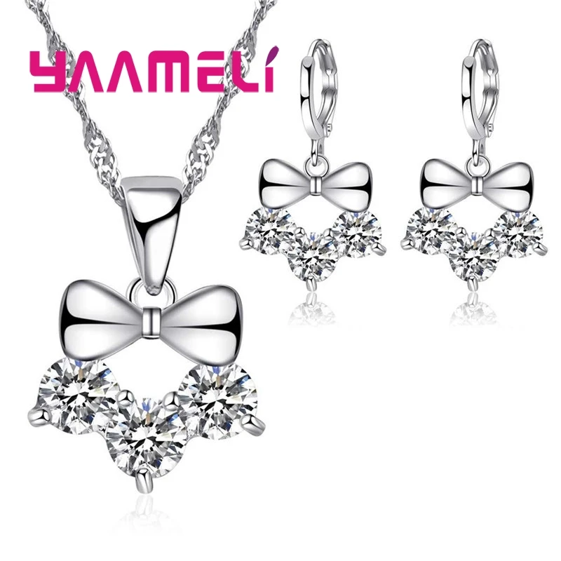 Di Vendita Superiore Dei Monili Delle Donne Set Carino Disegno Del Nodo Pendente Della Collana/Orecchini Set 925 Sterling Silver Parure Bijoux Femme