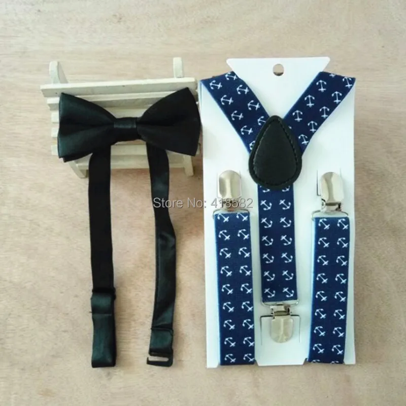 Lb060-s якорь печати темно-синий Дети подтяжки 3 cilps бандажа с галстук-бабочка комплект для ребенка