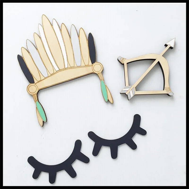 

Cute Wall Sticker Wooden Nordic Style Cute Wood 3D Eyelash Wall Decorate Children Room Wall Accessories Home Decoration